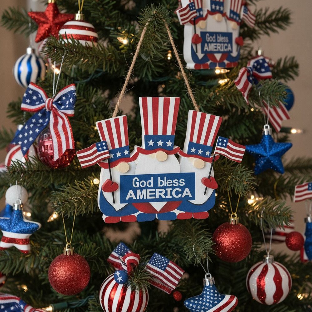 Patriotic Gnomes Wood Ornament 4th of July Home Decoration Holiday Gift